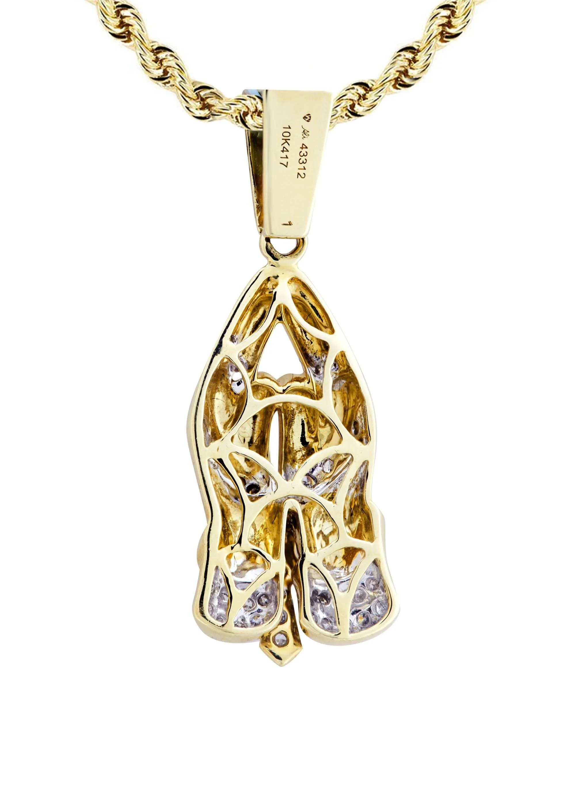 10K Yellow Gold Praying Hands Diamond Necklace  | 0.36 Carats