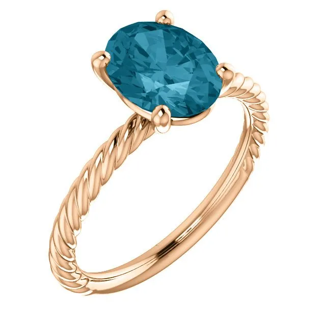 14KT GOLD 2.40 CT LONDON BLUE TOPAZ SOLITAIRE ROPE RING