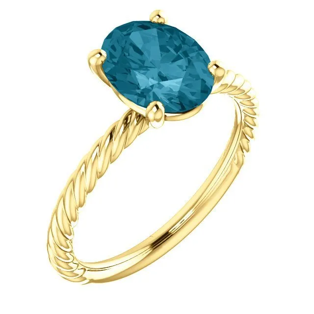 14KT GOLD 2.40 CT LONDON BLUE TOPAZ SOLITAIRE ROPE RING