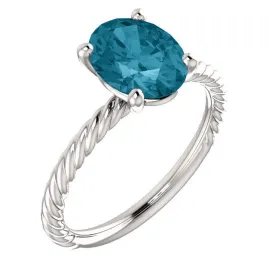 14KT GOLD 2.40 CT LONDON BLUE TOPAZ SOLITAIRE ROPE RING