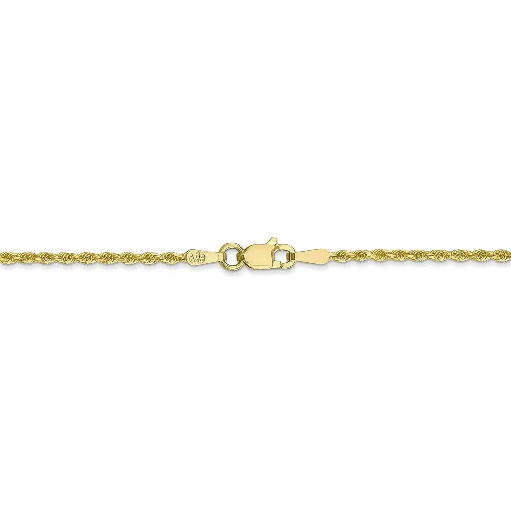 1.5mm, 10k Yellow Gold Diamond Cut Solid Rope Chain Necklace