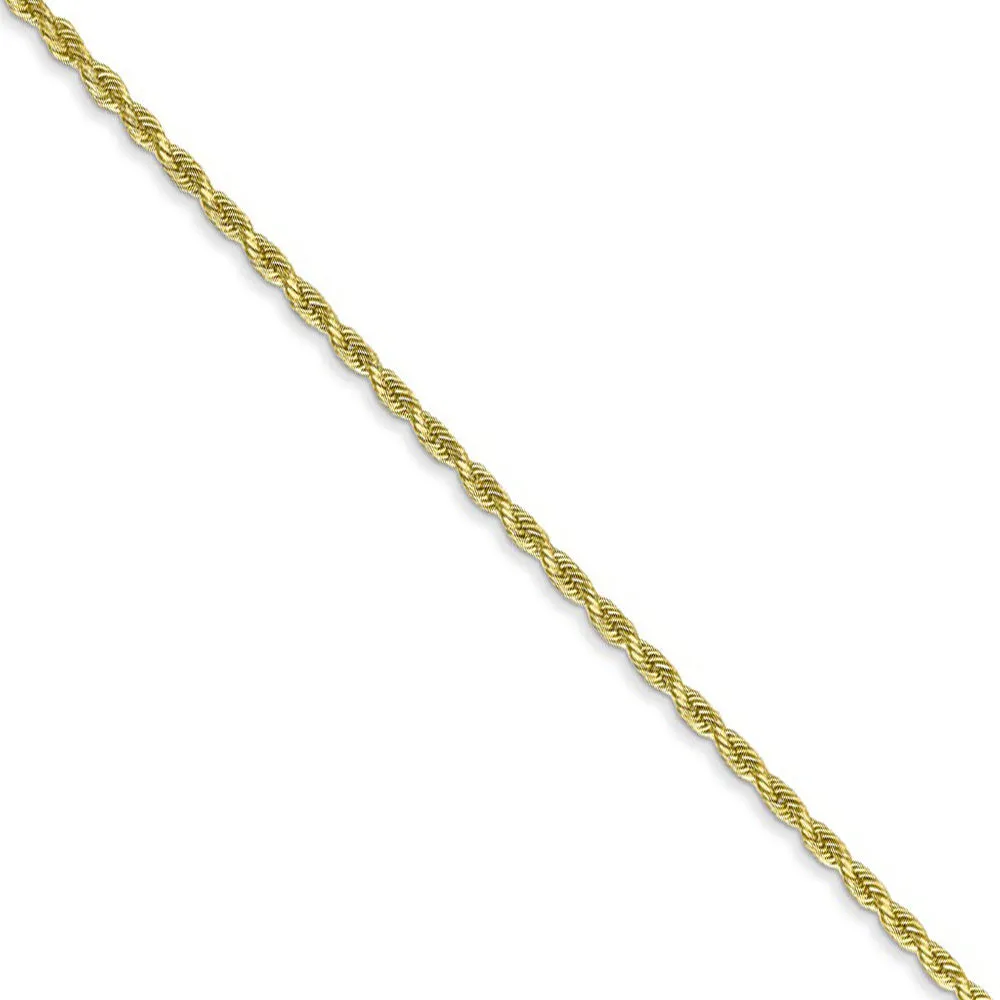 1.5mm, 10k Yellow Gold Diamond Cut Solid Rope Chain Necklace