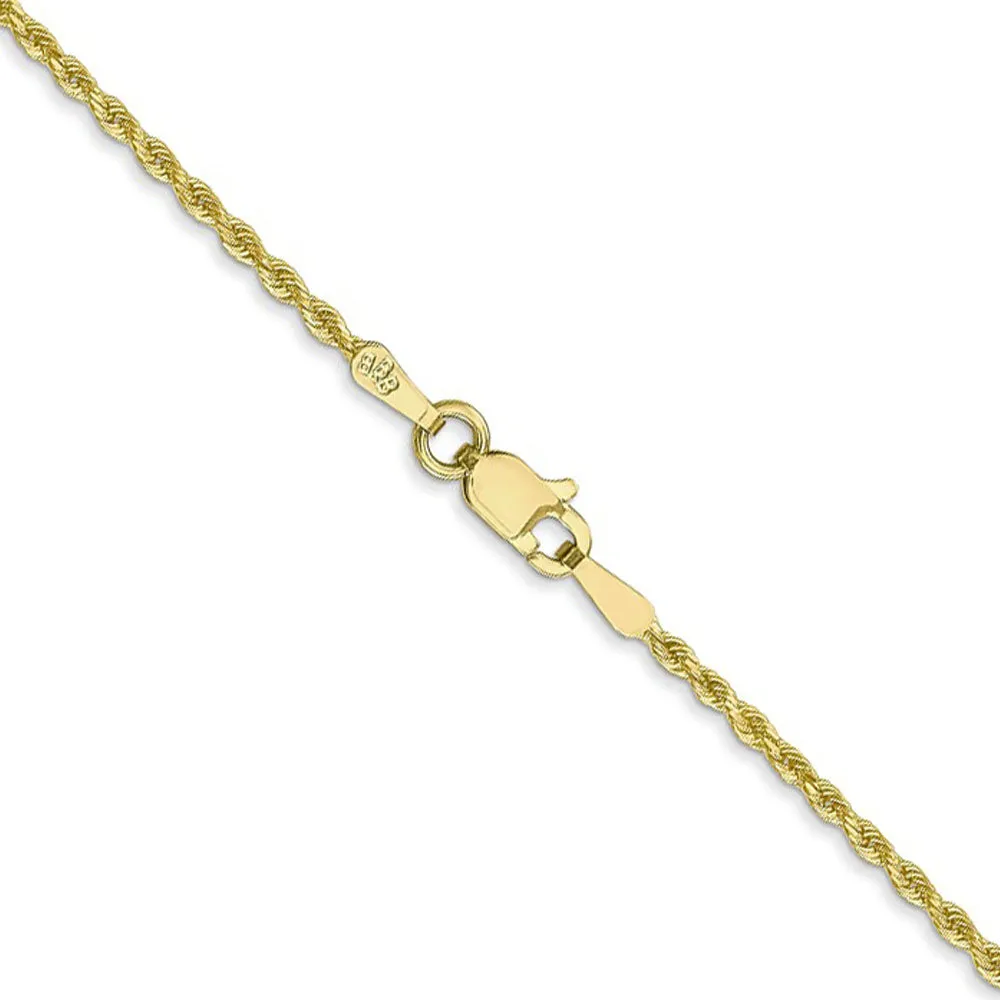 1.5mm, 10k Yellow Gold Diamond Cut Solid Rope Chain Necklace