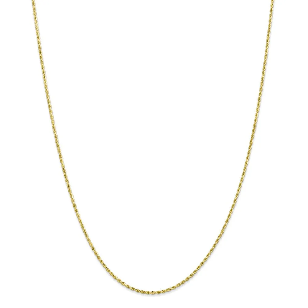 1.5mm, 10k Yellow Gold Diamond Cut Solid Rope Chain Necklace