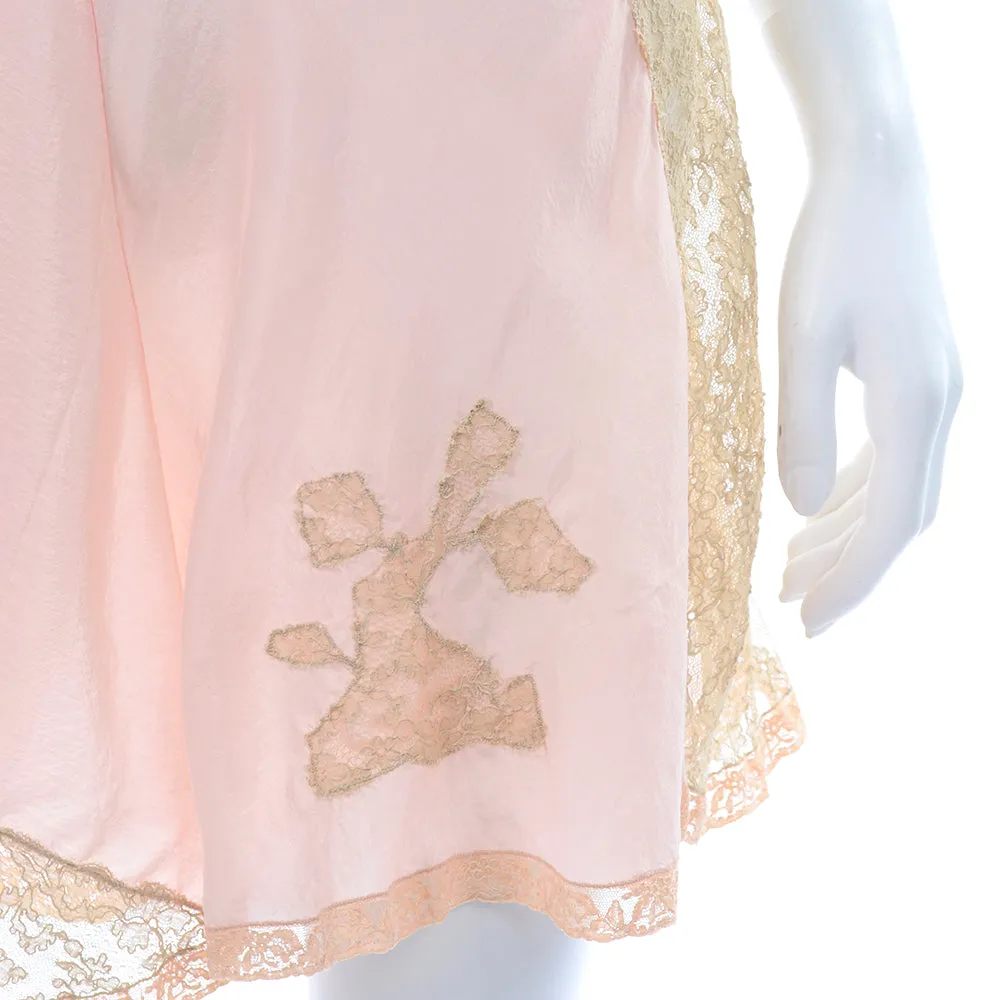 1930's Pink Silk Bra & Tap Pants Set w/ Lace Details