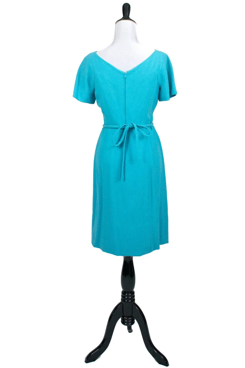 1960's Pauline Trigere Blue Wool Vintage Dress