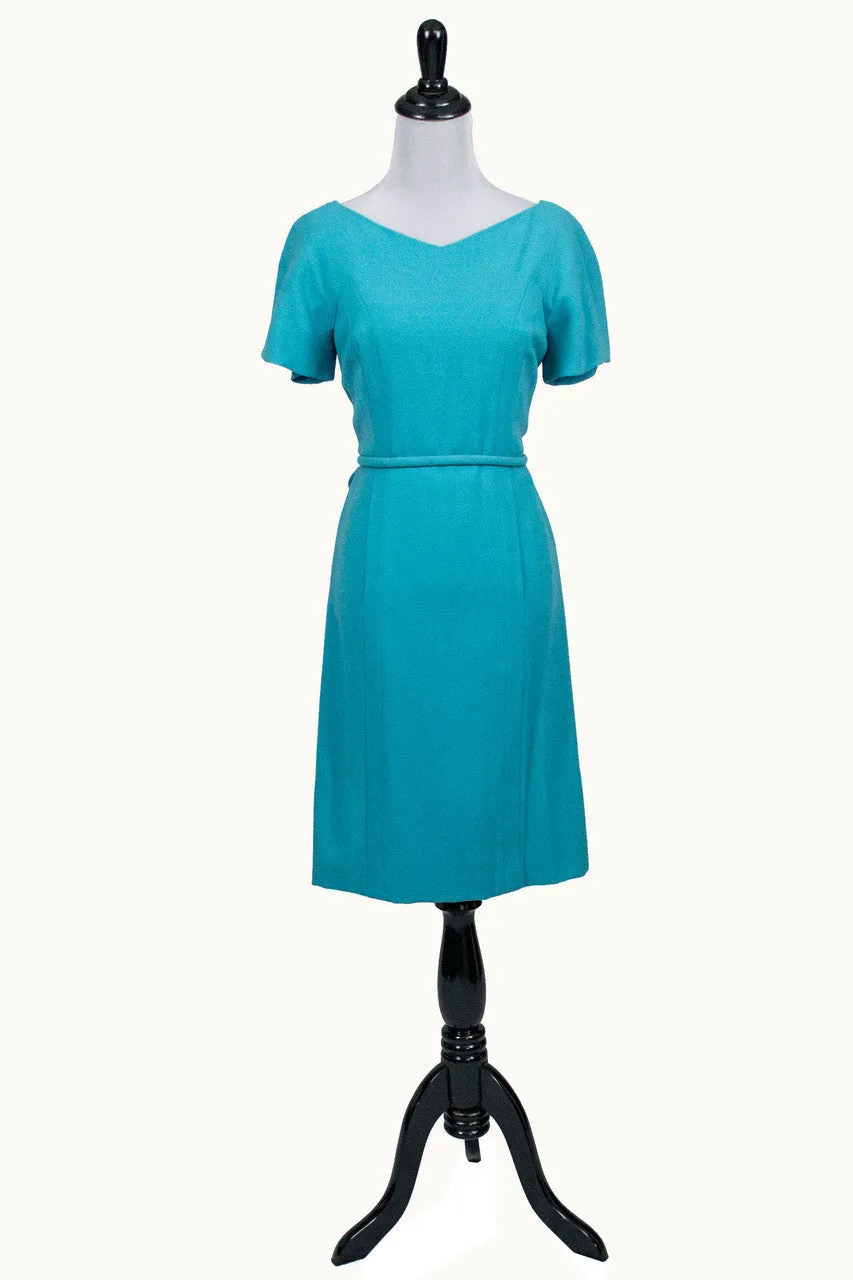 1960's Pauline Trigere Blue Wool Vintage Dress