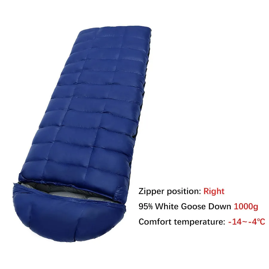 95% Goose Down Waterproof Sleeping Bag 2-Way Zippers 3 Colors