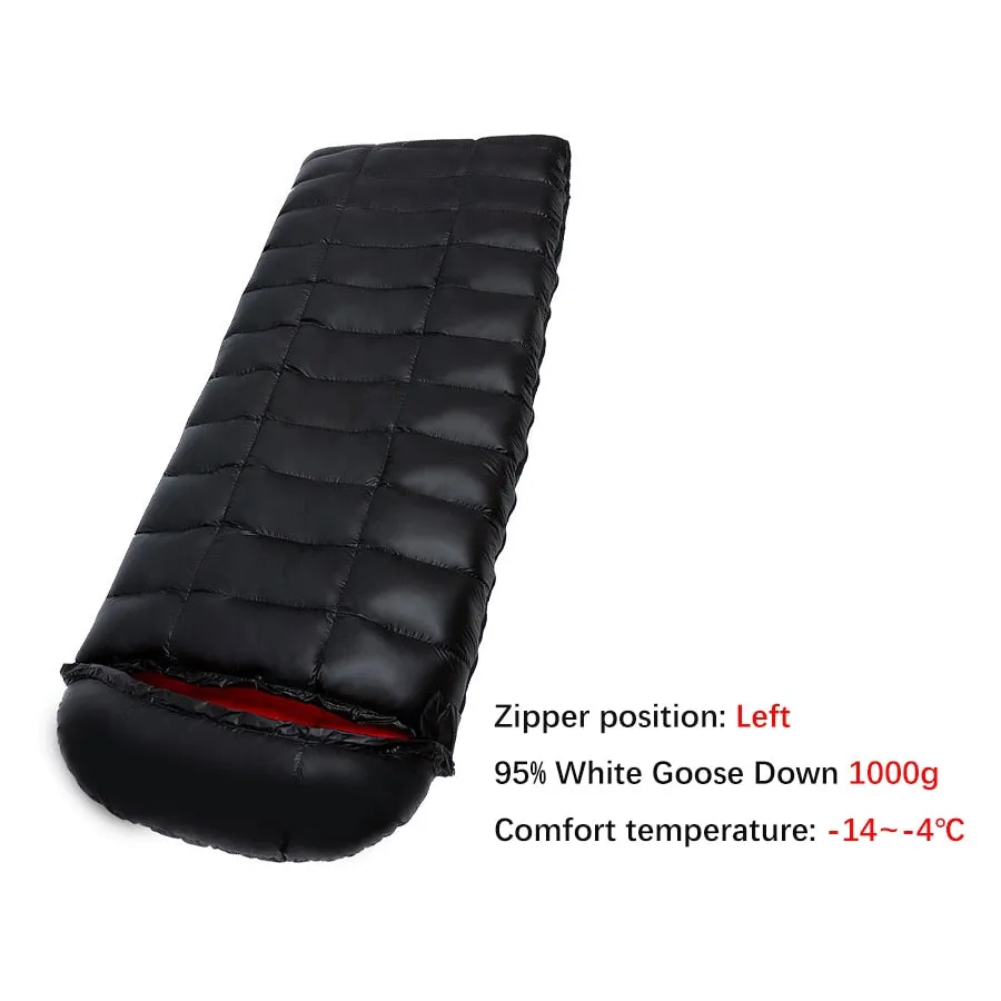 95% Goose Down Waterproof Sleeping Bag 2-Way Zippers 3 Colors