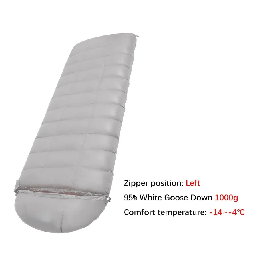 95% Goose Down Waterproof Sleeping Bag 2-Way Zippers 3 Colors