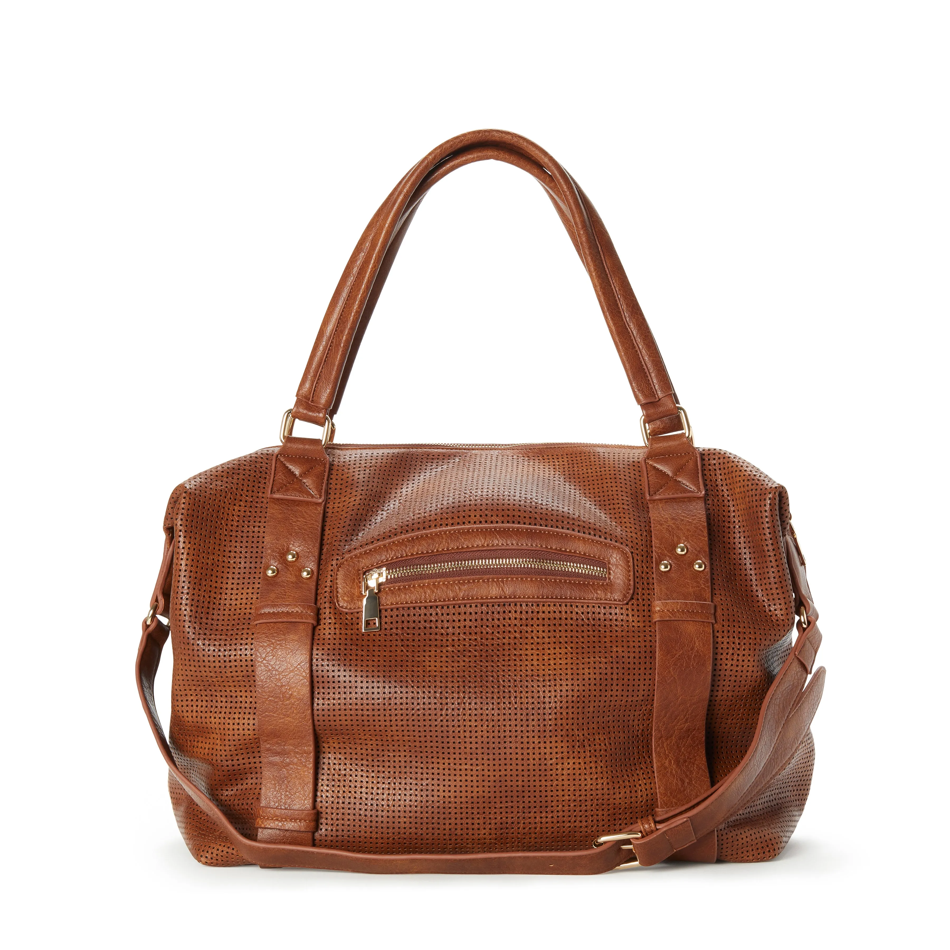 ALEXIS Perforated Vegan Weekender - Cognac