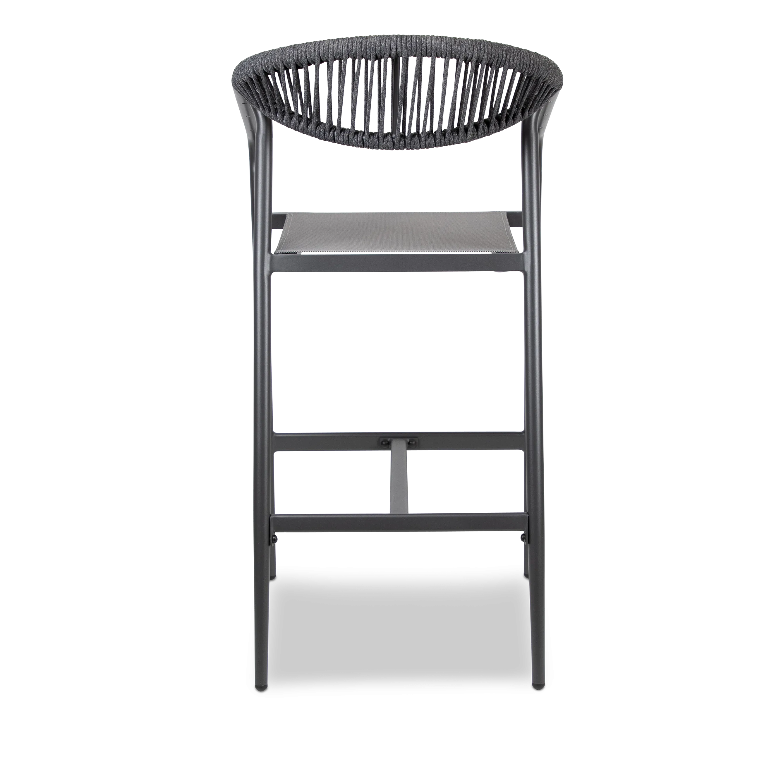 Amalfi Bar Stool in Gunmetal Aluminium Frame, Olefin Rope with Polywood Teak Accent and Charcoal Textilene