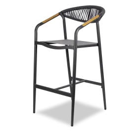 Amalfi Bar Stool in Gunmetal Aluminium Frame, Olefin Rope with Polywood Teak Accent and Charcoal Textilene