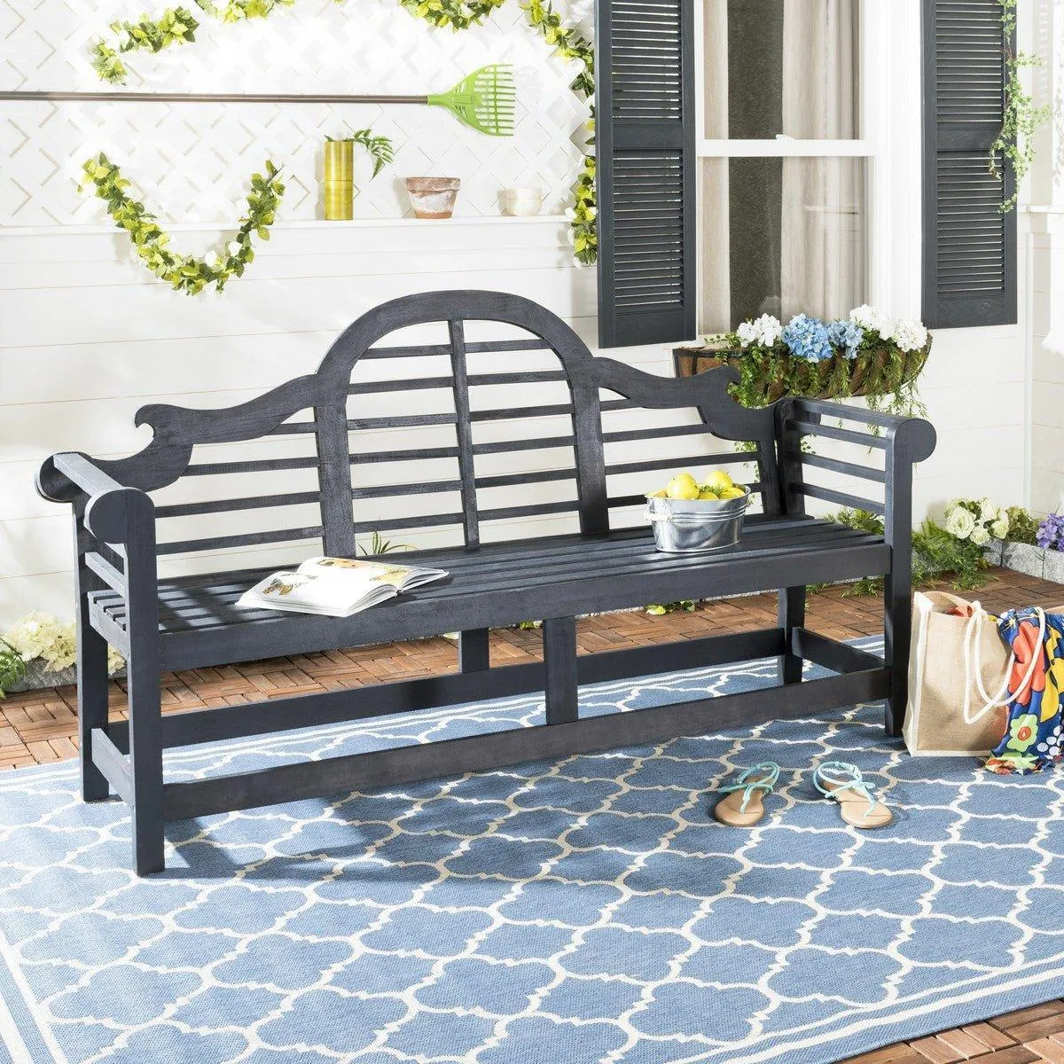 Arched Garden Bench in Dark Slate Grey Finish