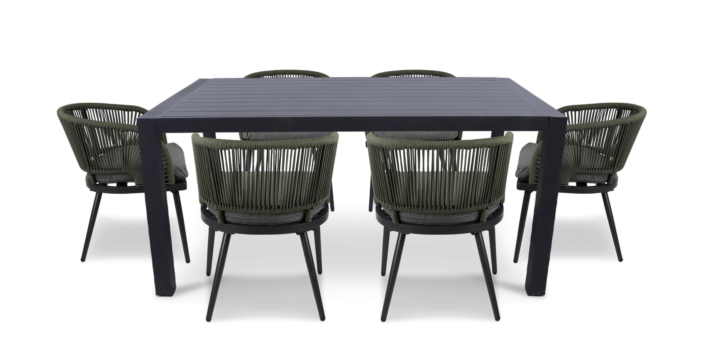 Bahamas Rectangle 7 Piece Outdoor Setting in Gunmetal with Rope Chairs