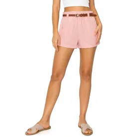 Belted Linen Shorts - Mauve