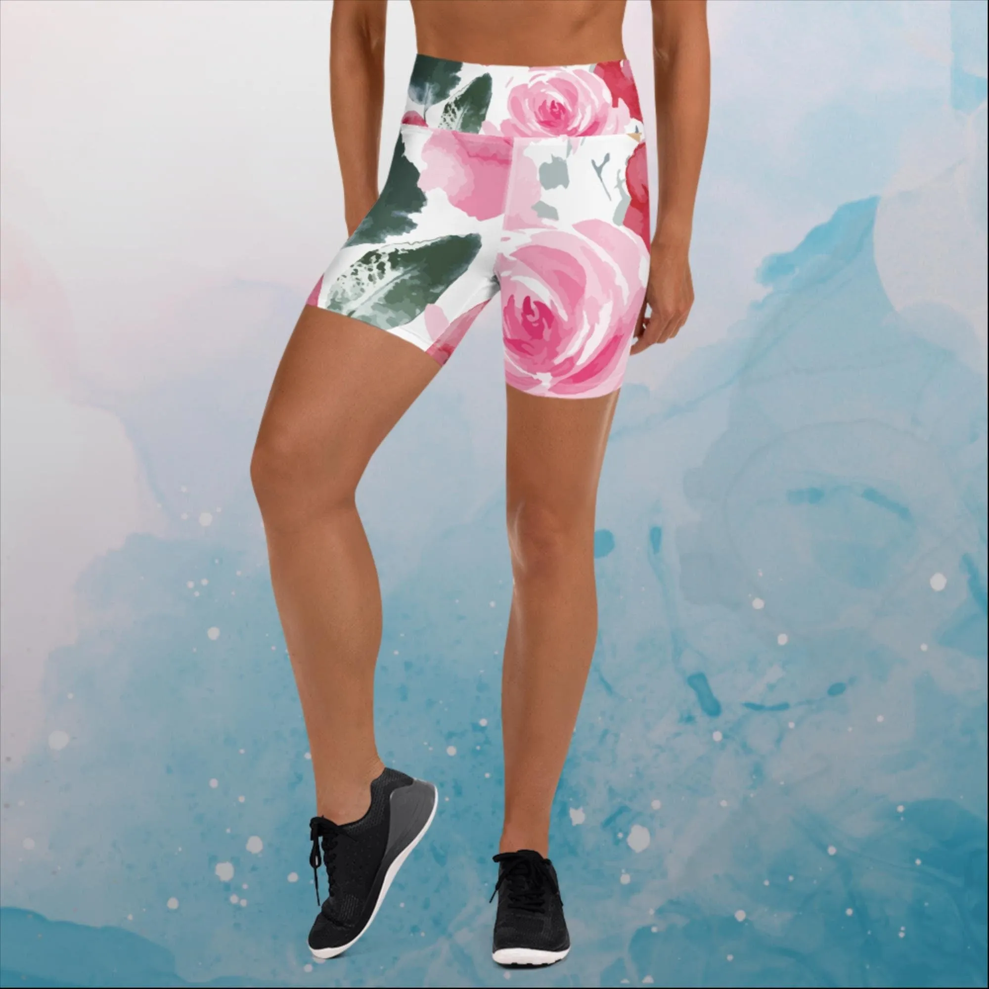 Bold Floral Print Yoga Shorts