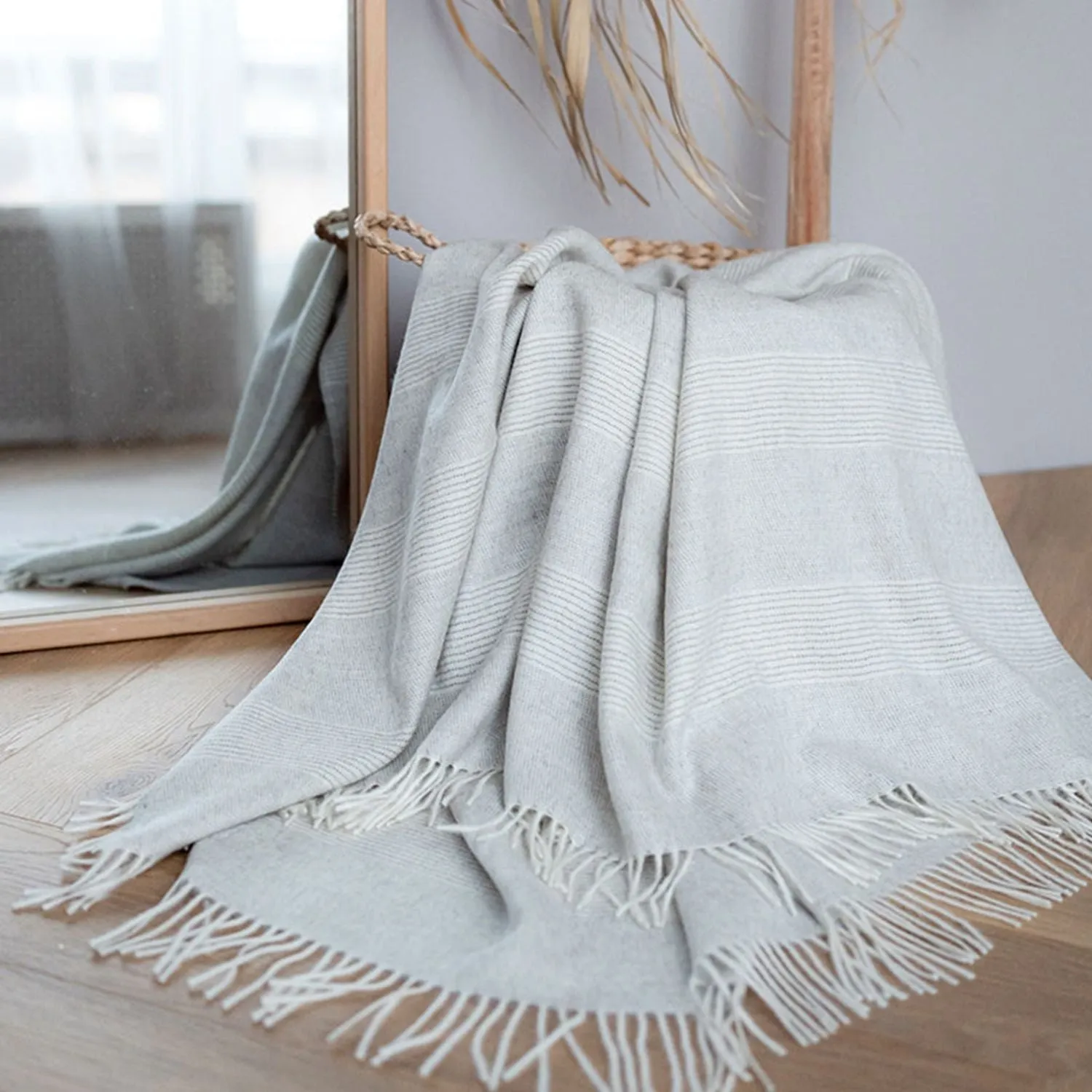 Brie Striped Grey Alpaca Throw