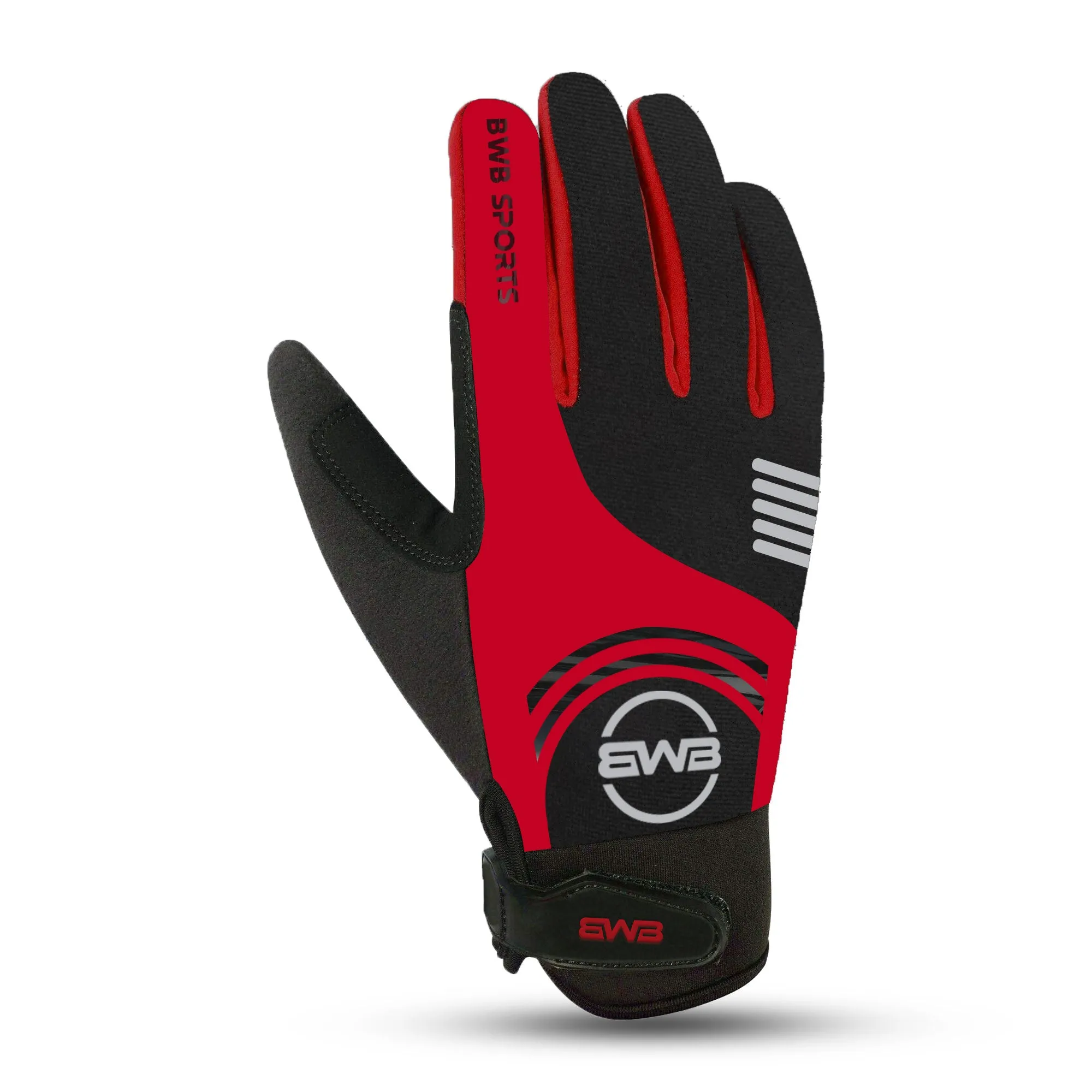 BWB Full Finger Black / Red Gel Padded Winter Cycling Gloves