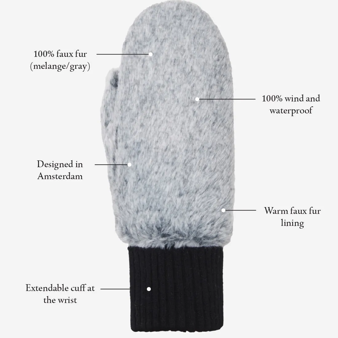 Camila – fluffy mittens with faux lamb fur lining and adjustable cuff