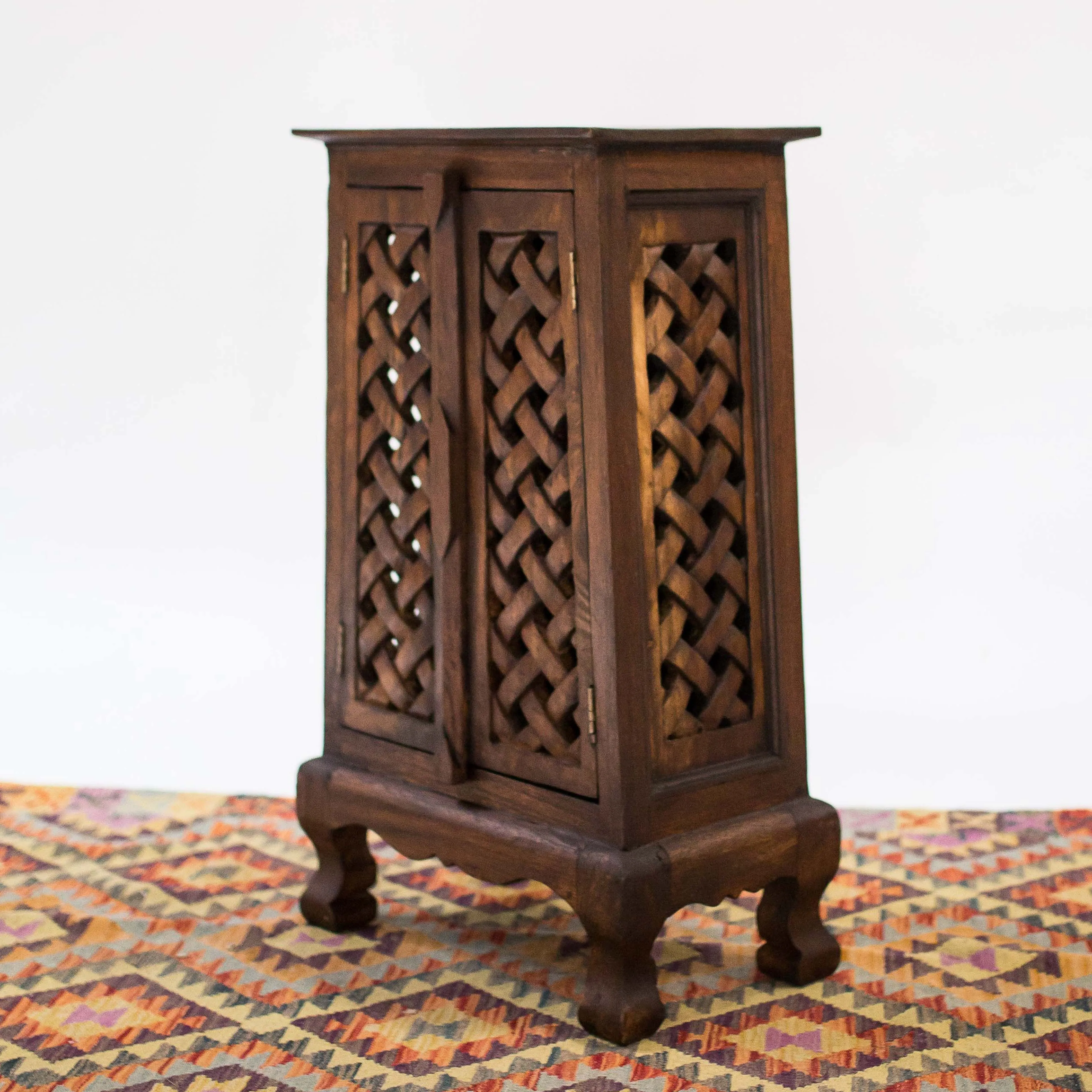 Carved Monkey Pod Wood Small Cabinet