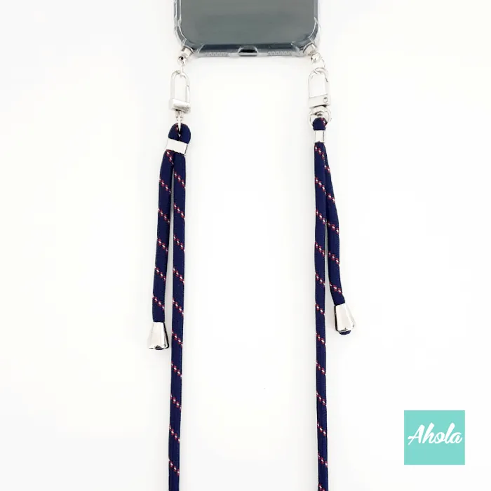 Dark Blue with Red Stripe - Crossbody Adjustable Nylon Lanyard 深藍色 紅白條紋尼龍斜背繩