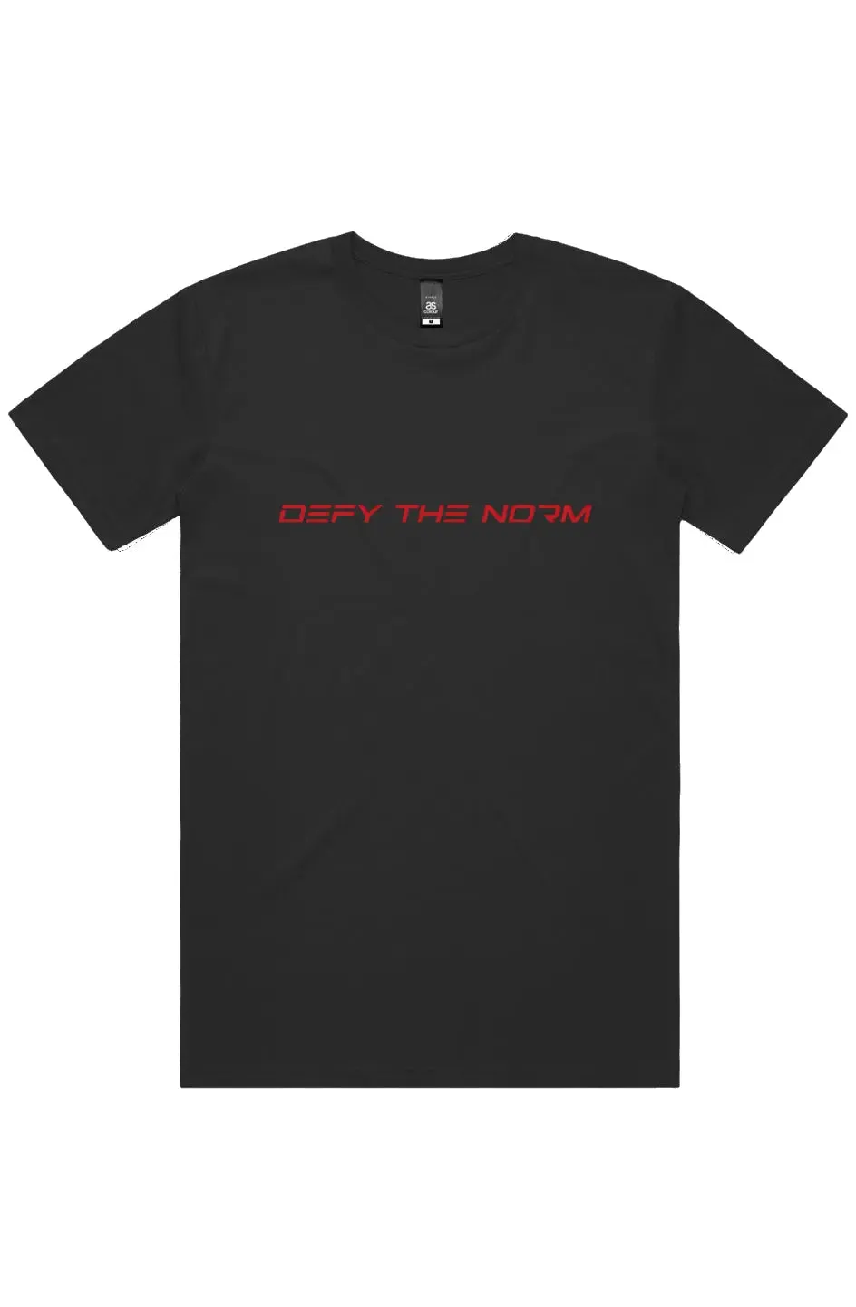 Defy the Norm Short Sleeve Staple T-Shirt - Black Tee with Red Text