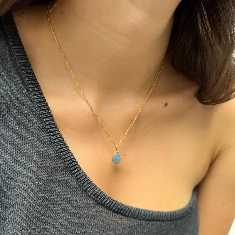 Droplet Necklace, Aquamarine, Gold