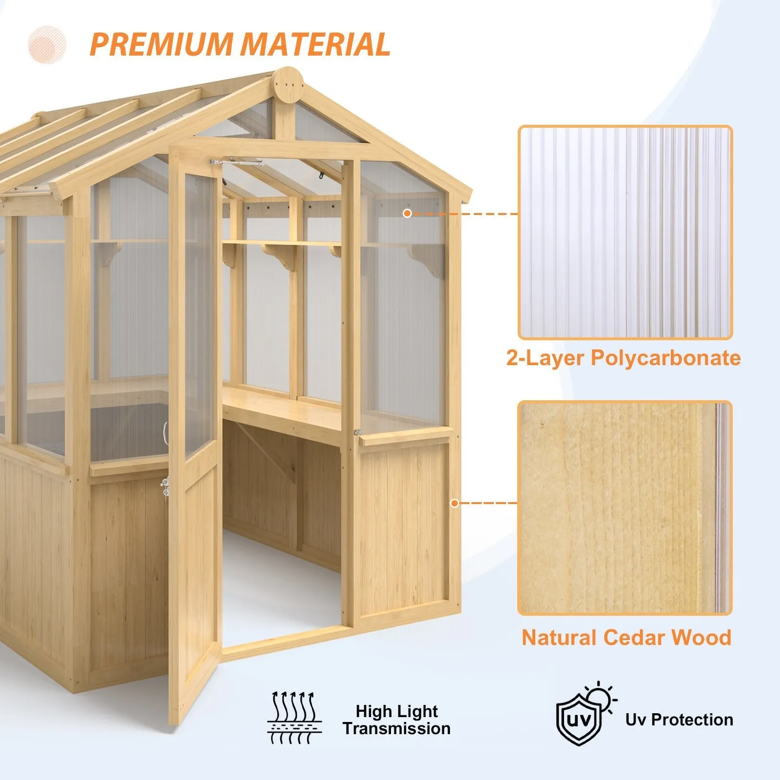 EAGLE PEAK 7.5x6.7x7.7 Wood and Polycarbonate Walk-in Greenhouse