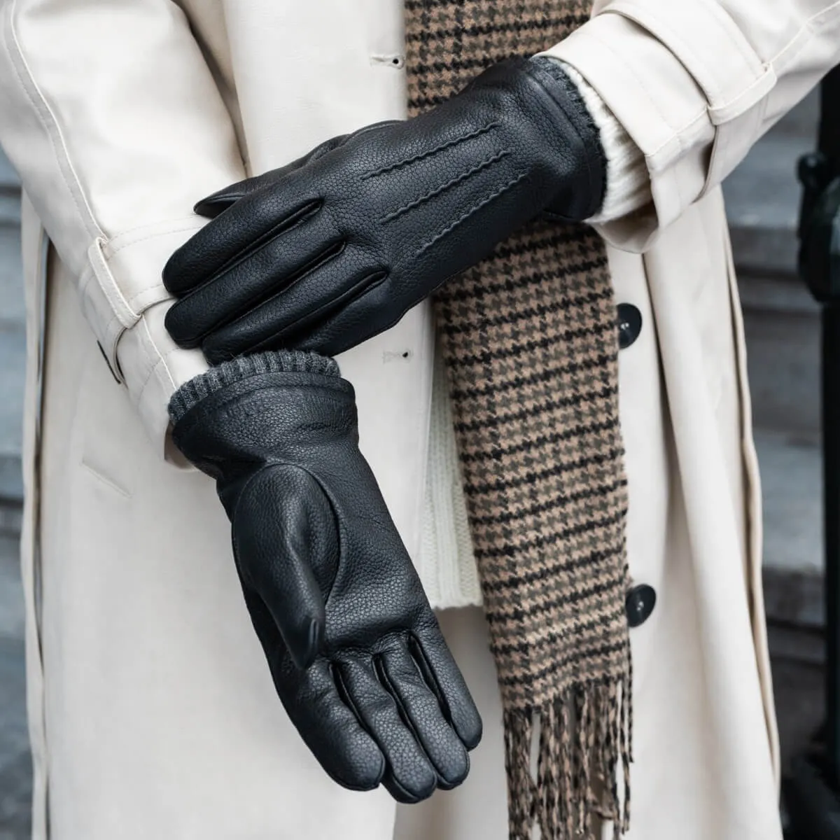 Emily – deerskin (American deerskin) leather gloves with warm wool lining