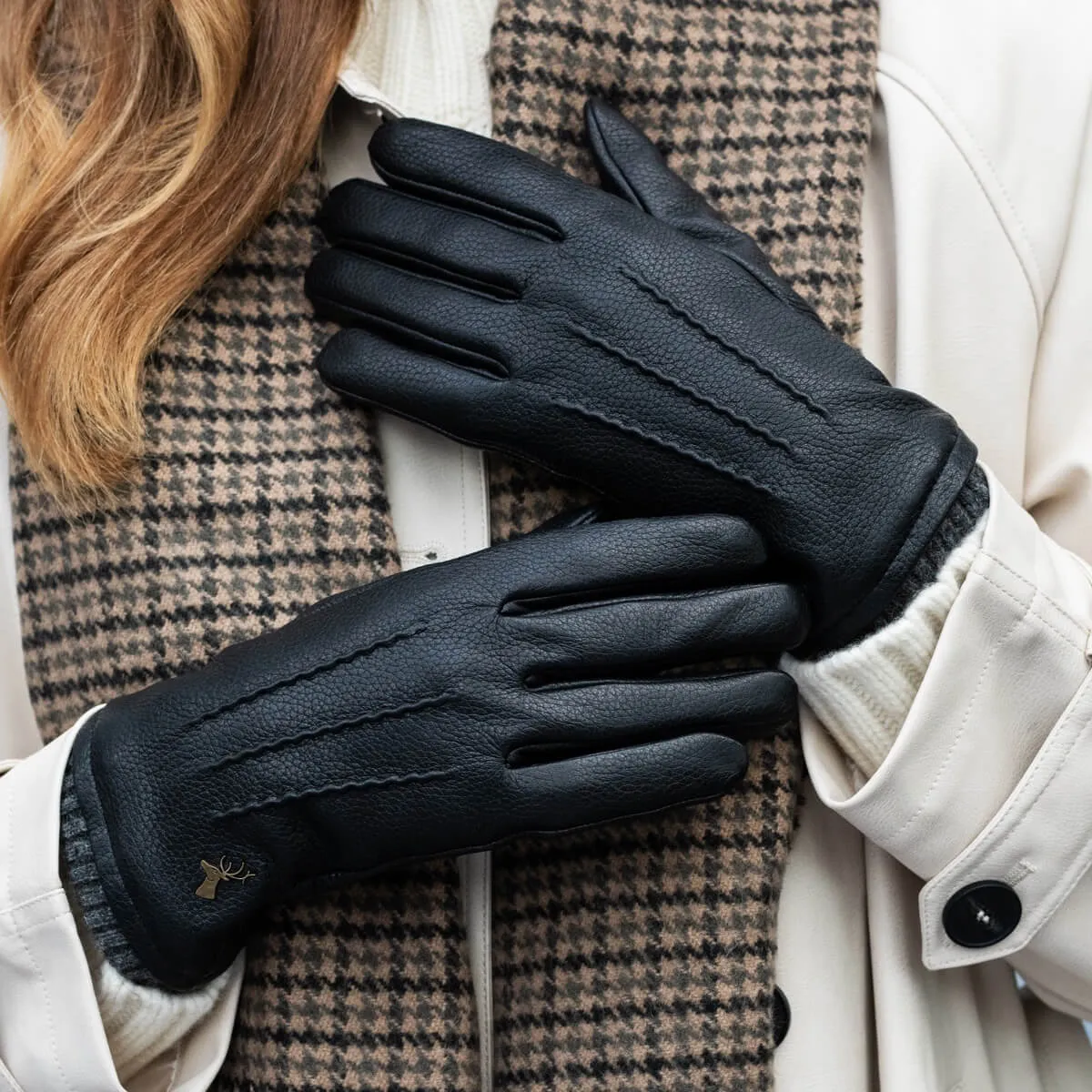 Emily – deerskin (American deerskin) leather gloves with warm wool lining