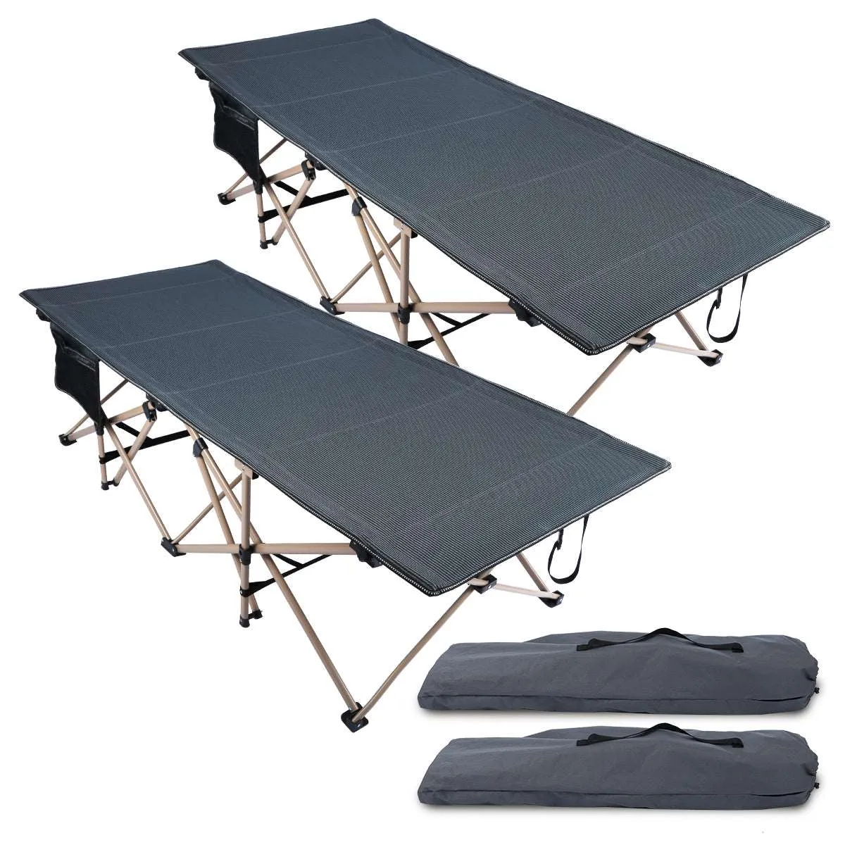 Extra Wide Folding Camping Cot for Adults, Grey Blue Green