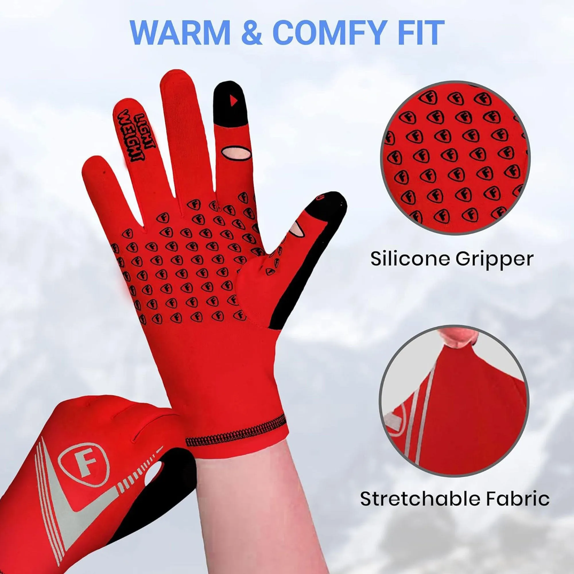 Fdx Frost Red Full Finger Winter Cycling Gloves