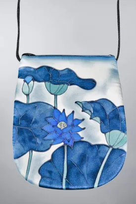 Hand Painted Silk Purse Perfume Bag - Blue Lotus