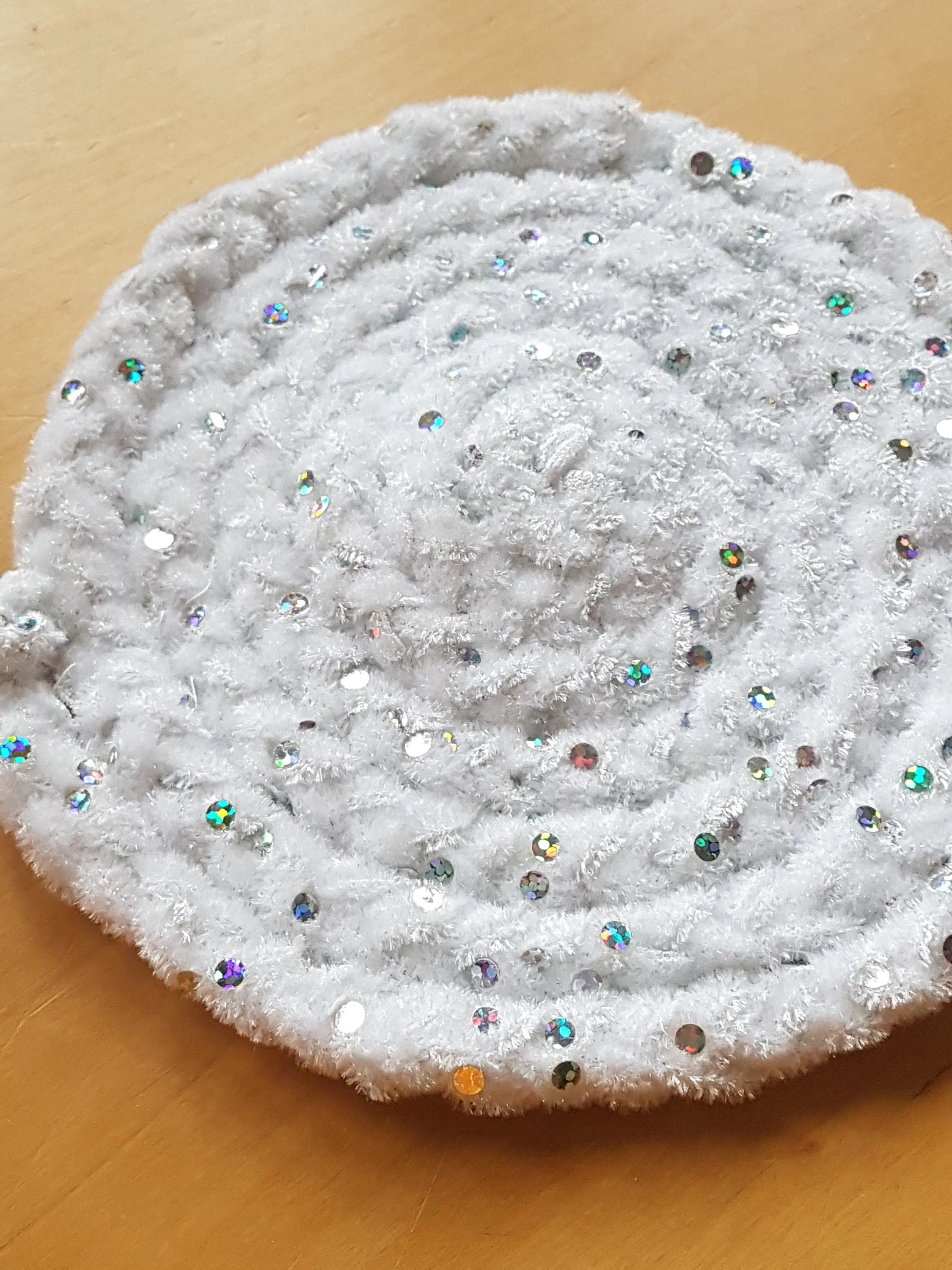 Handmade Coaster White Sequin Christmas Sparkly