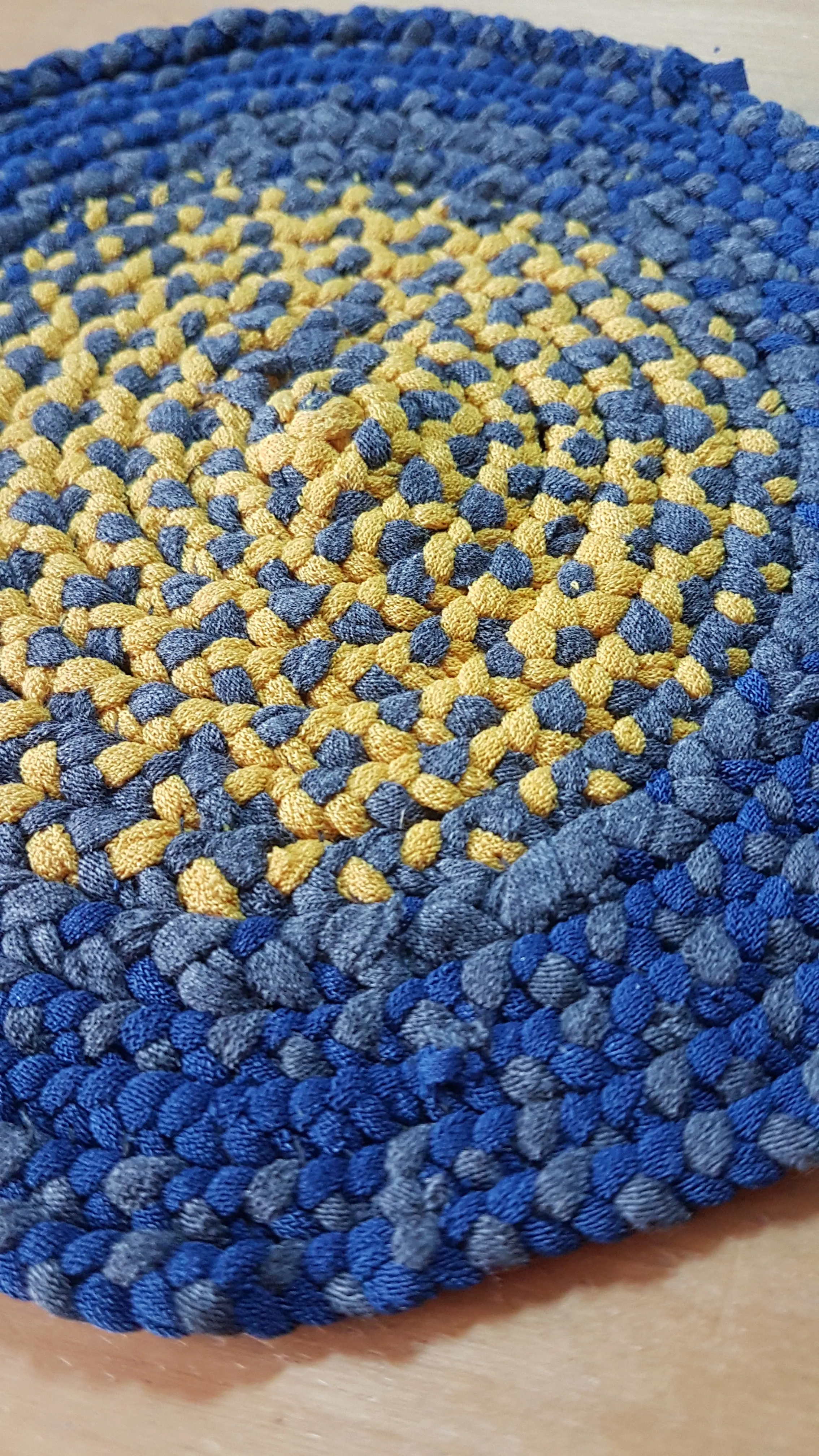 Handmade Round Coaster Blue, Grey, Yellow