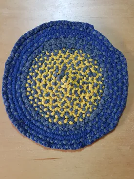 Handmade Round Coaster Blue, Grey, Yellow