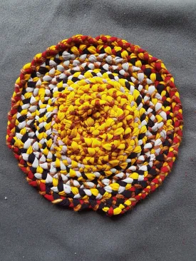 Handmade Round Yellow Brown Coaster