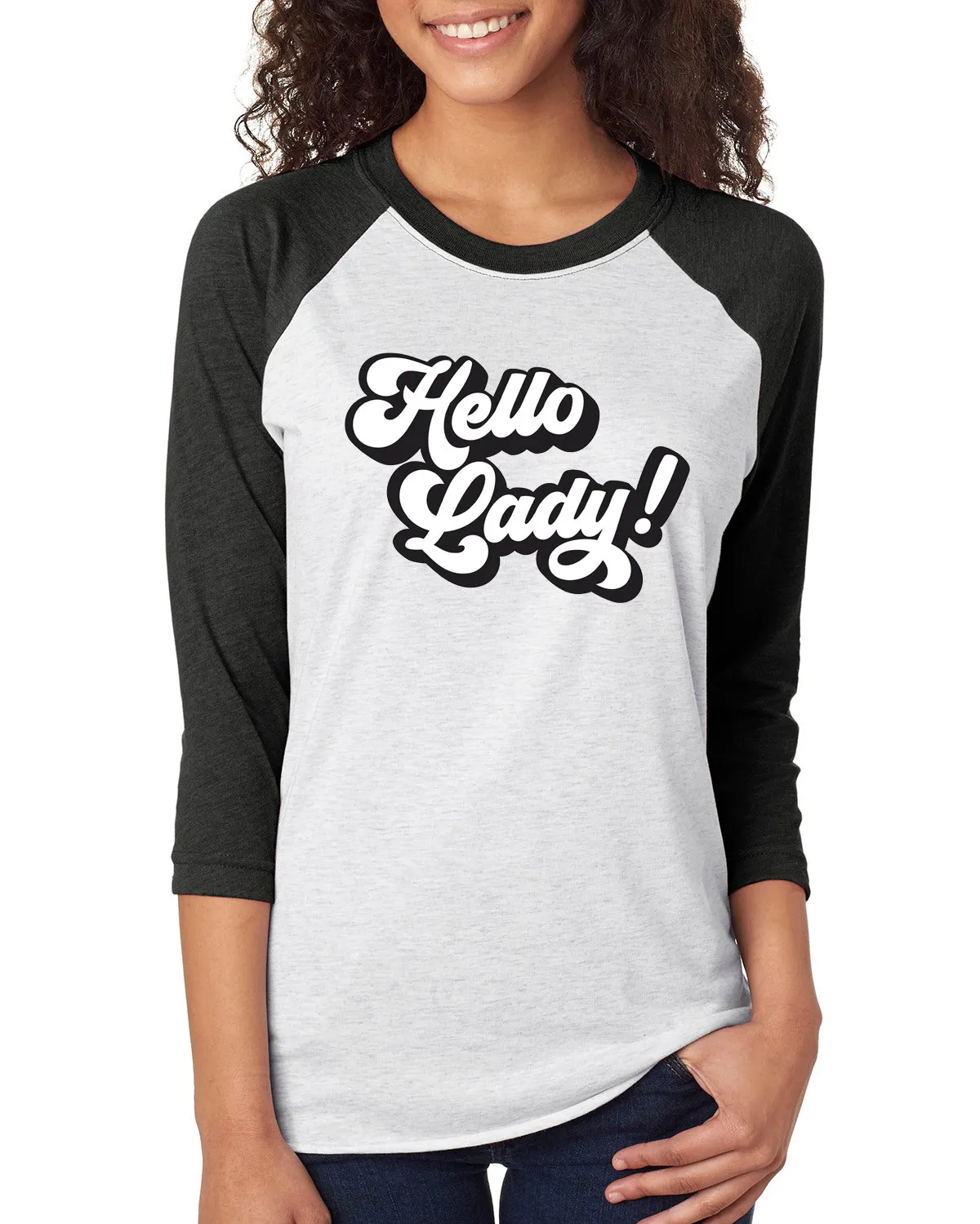 'Hello Lady' Unisex Baseball Tee - Black   White