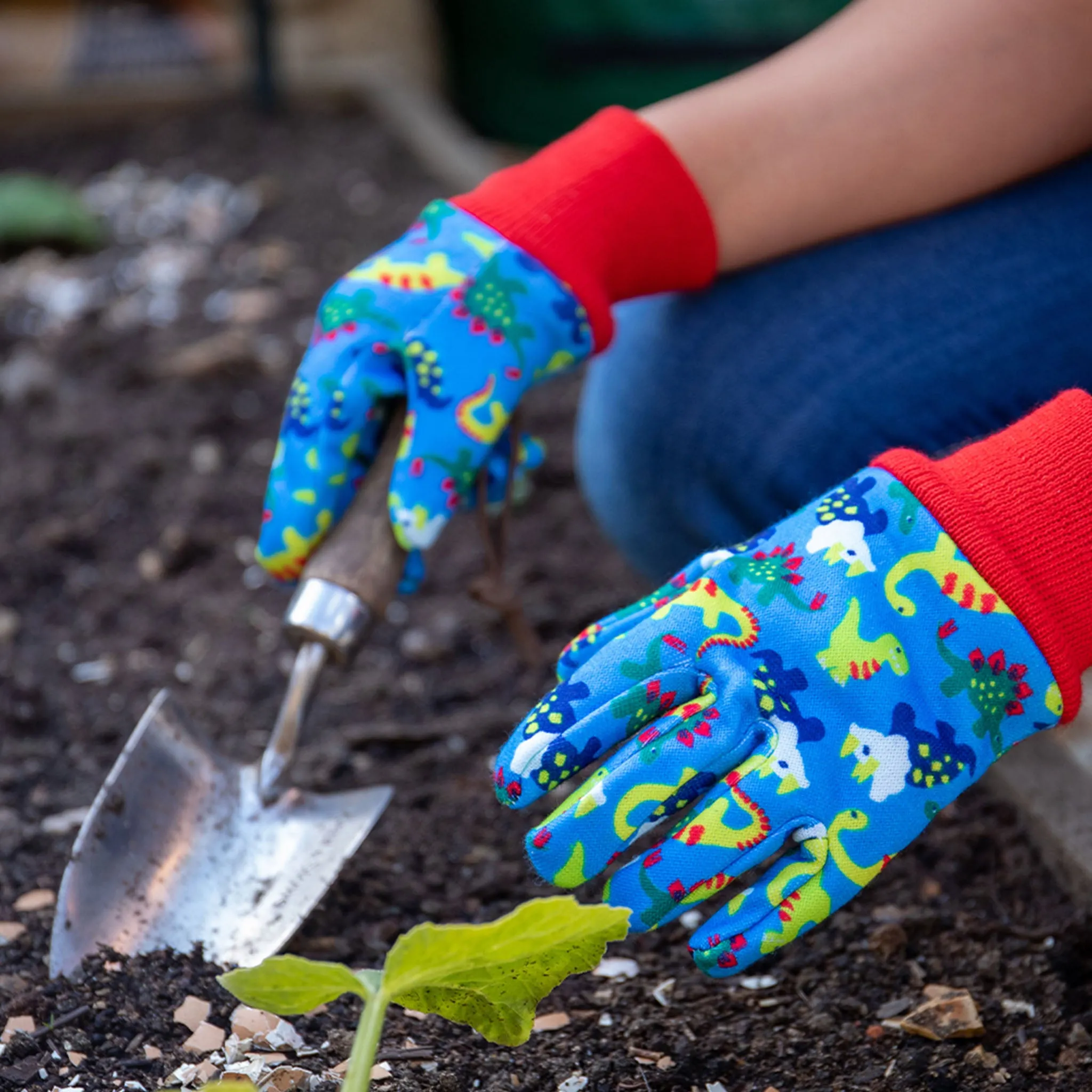 Kent & Stowe Blue Dinosaur Kids Gardening Gloves