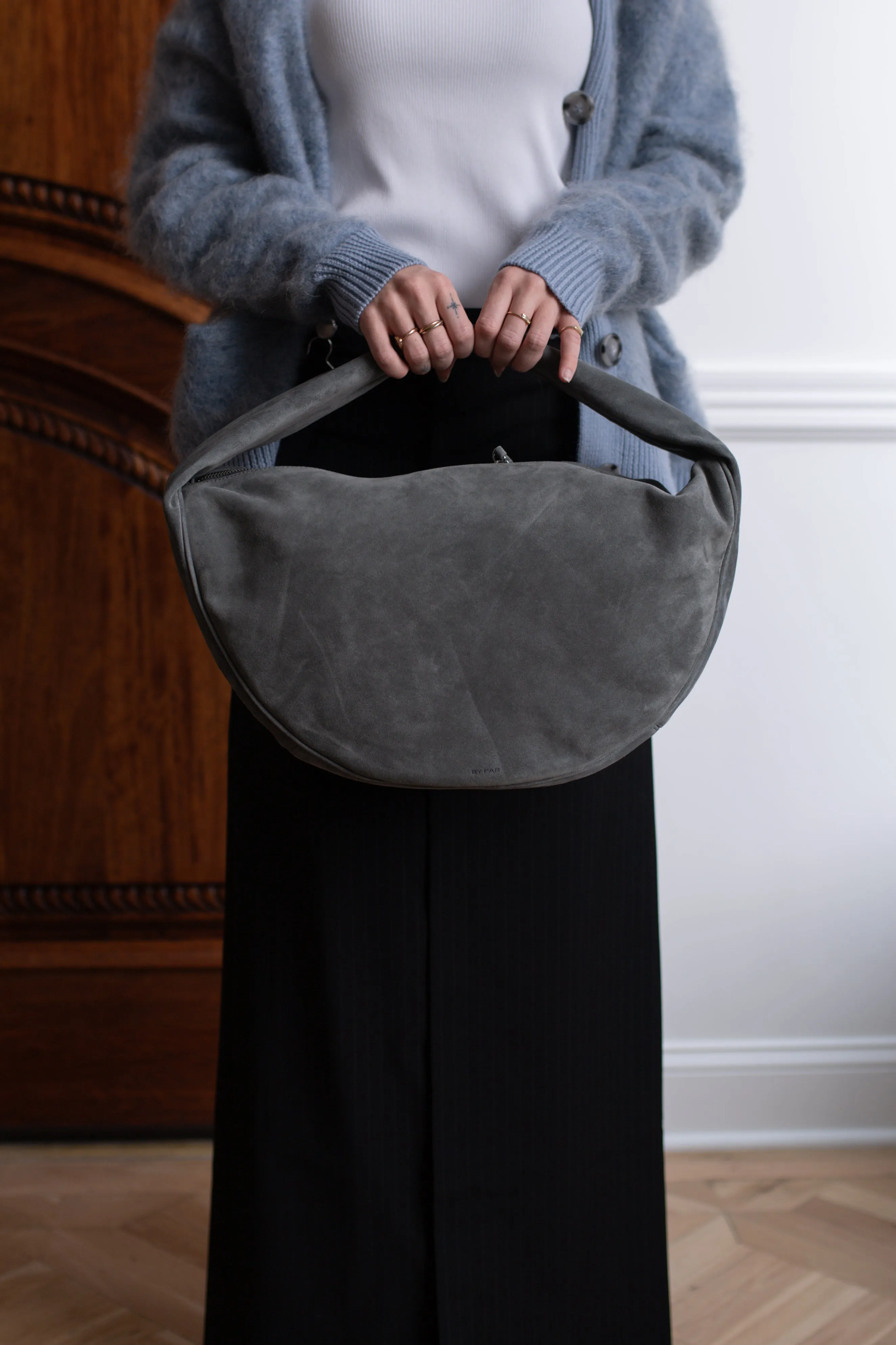 Maxi Cush Cement Suede Bag