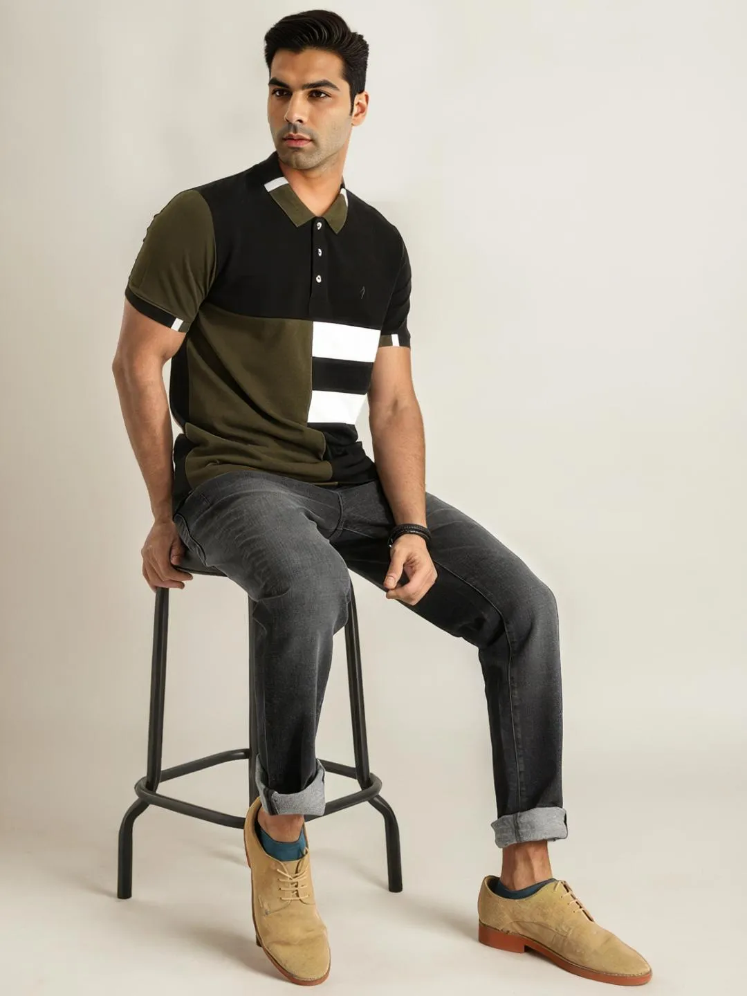 Men Color Block Polo T-Shirt