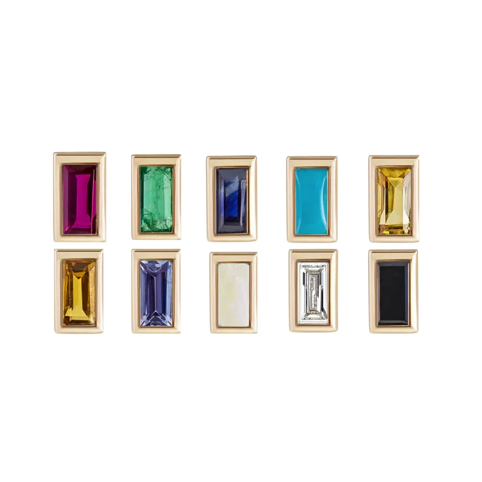 Mini Bezel Baguette Set Gemstone Stud