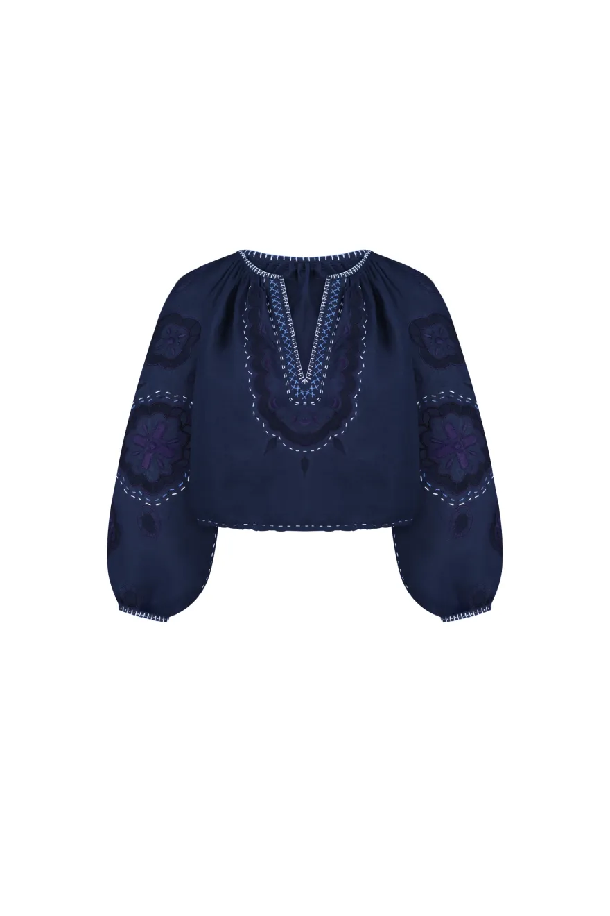 My Sleeping Gypsy Merezhivo Blouse in Navy Blue - ByAdushka