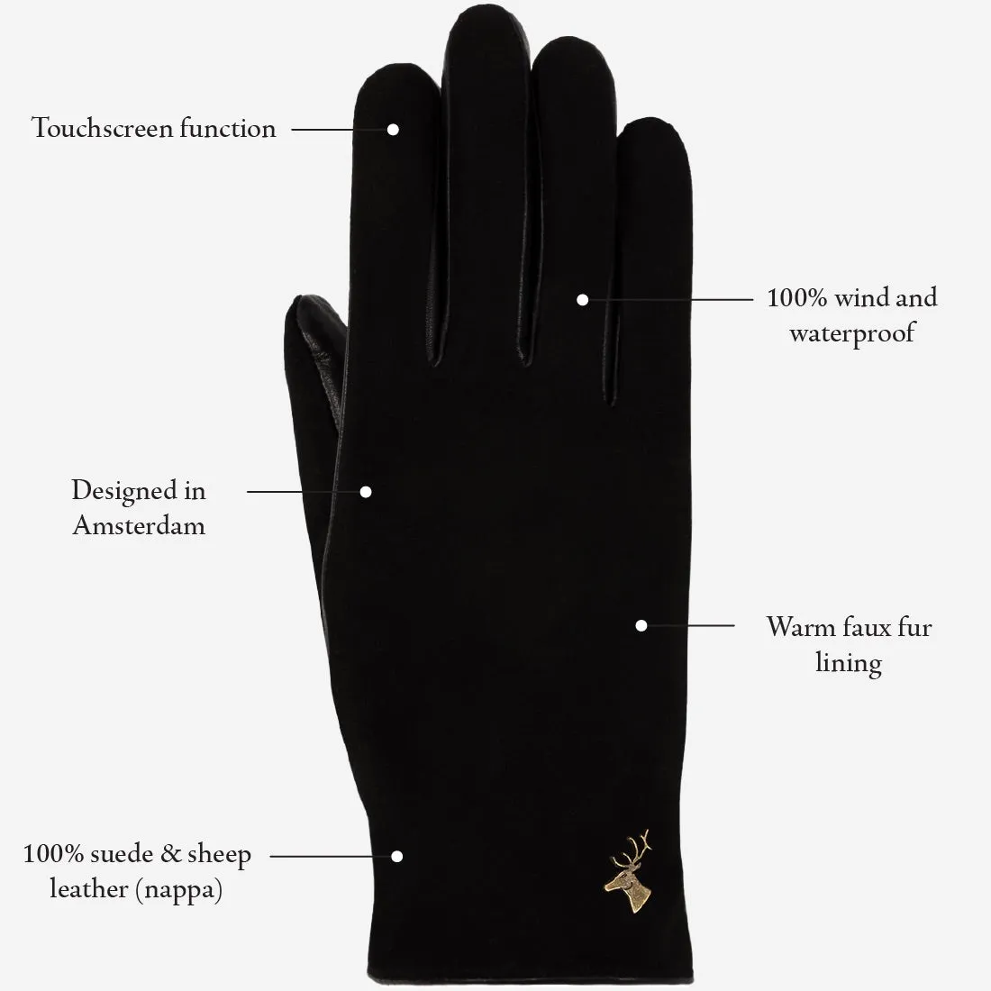 Nora - sheepskin leather gloves with faux fur lining & touchscreen feature