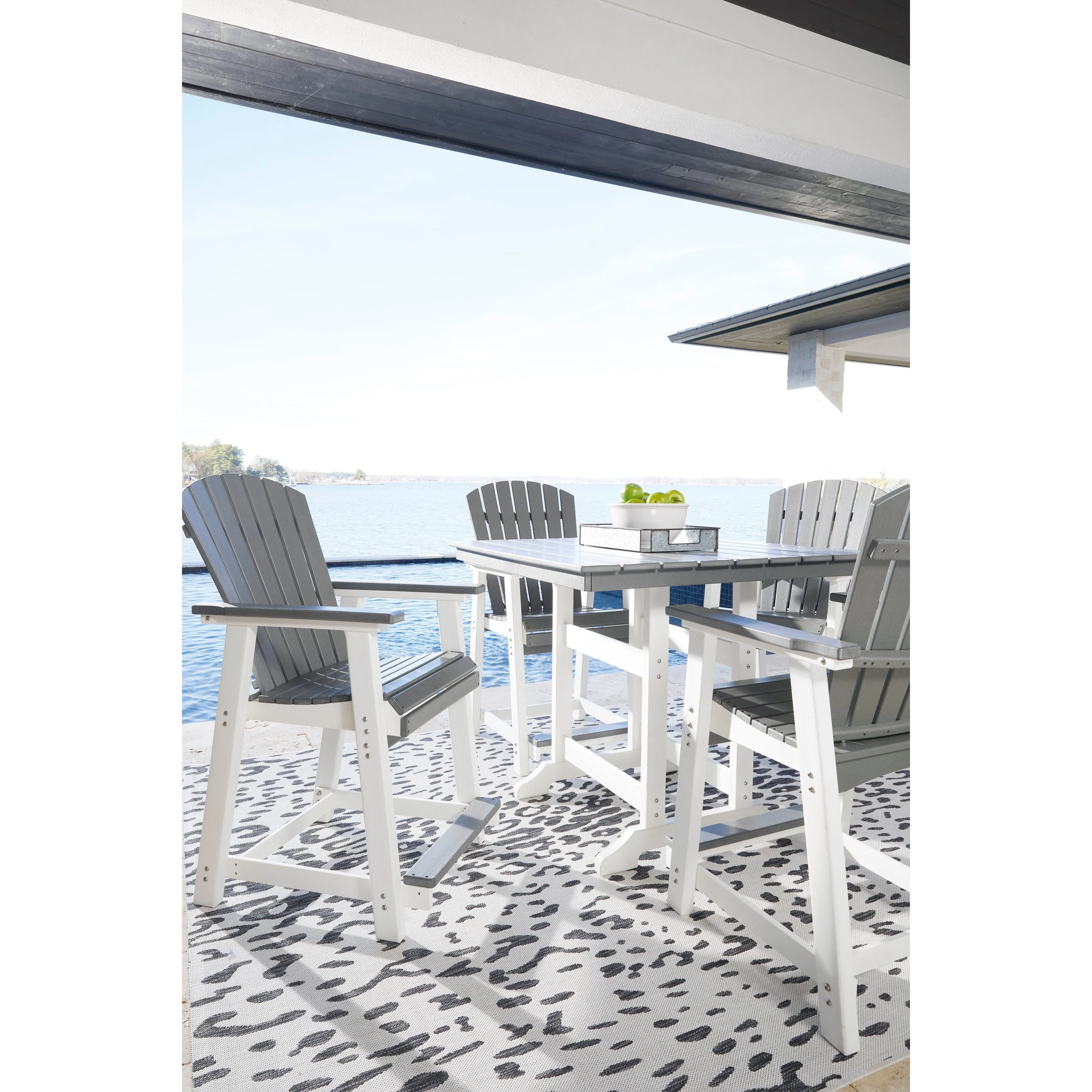 Poly Outdoor 5pc Dining Set in Grey & White Two Tone 42" Square Counter Height