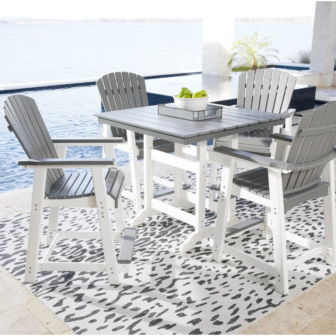 Poly Outdoor 5pc Dining Set in Grey & White Two Tone 42" Square Counter Height