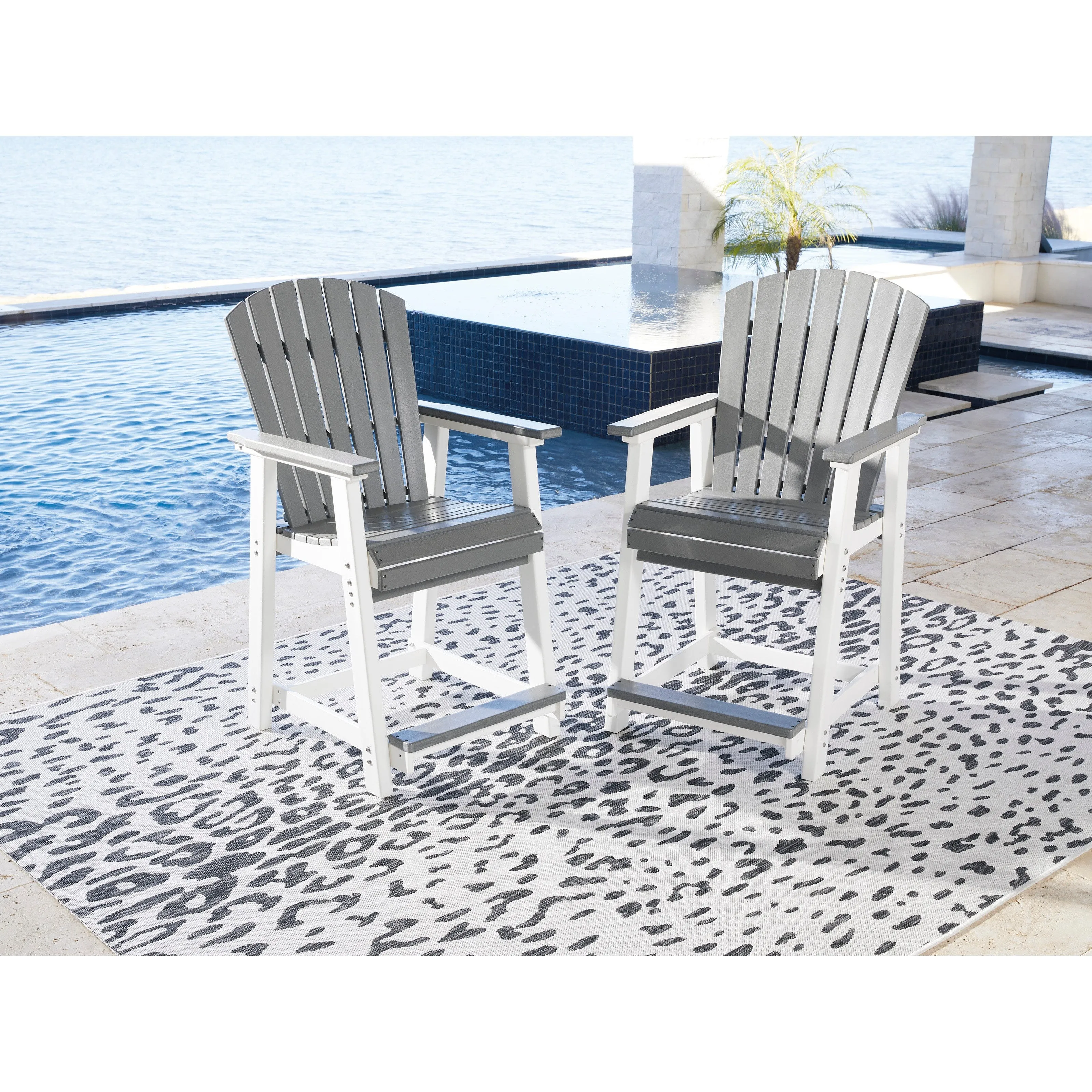 Poly Outdoor 5pc Dining Set in Grey & White Two-Tone 72" in Counter Height