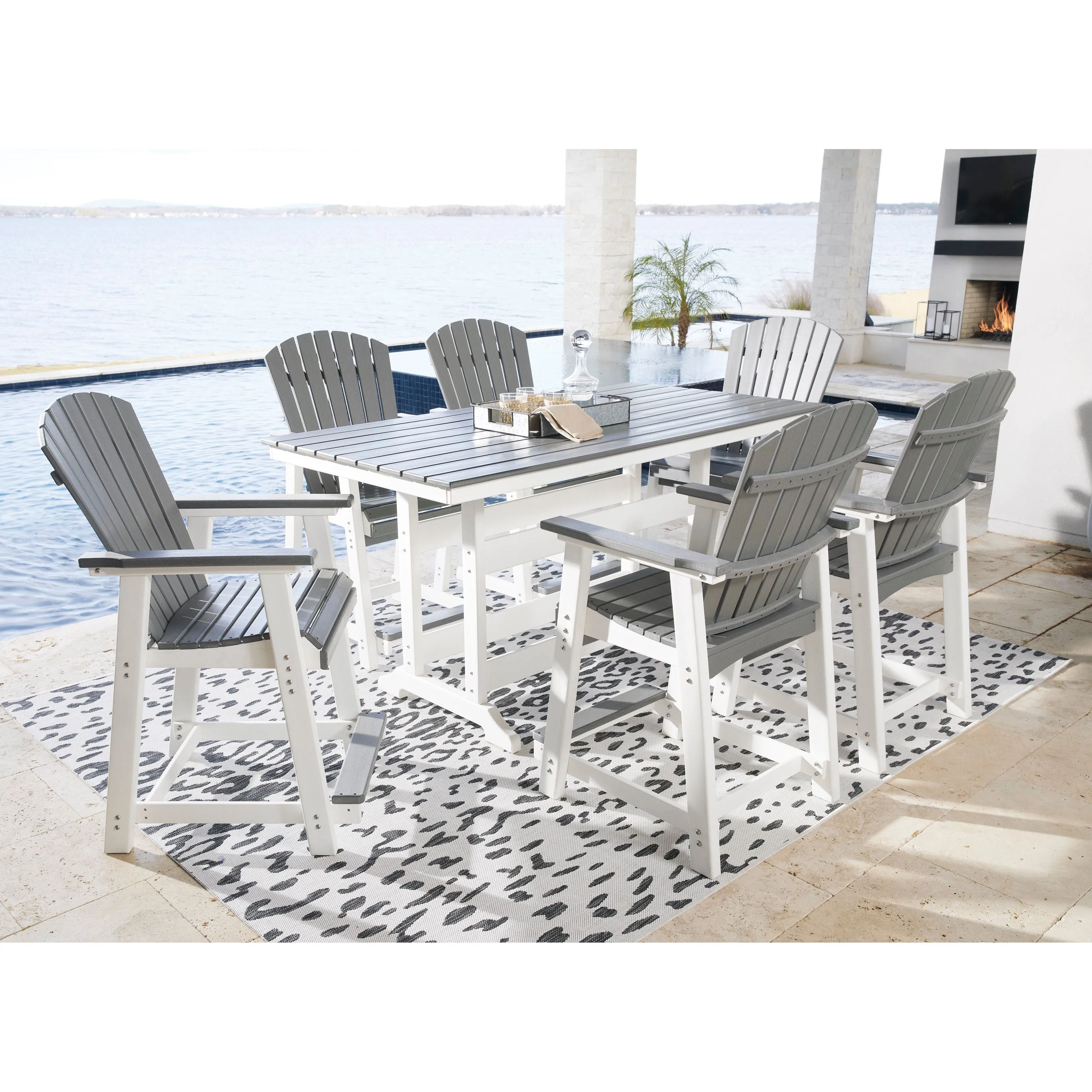 Poly Outdoor 5pc Dining Set in Grey & White Two-Tone 72" in Counter Height