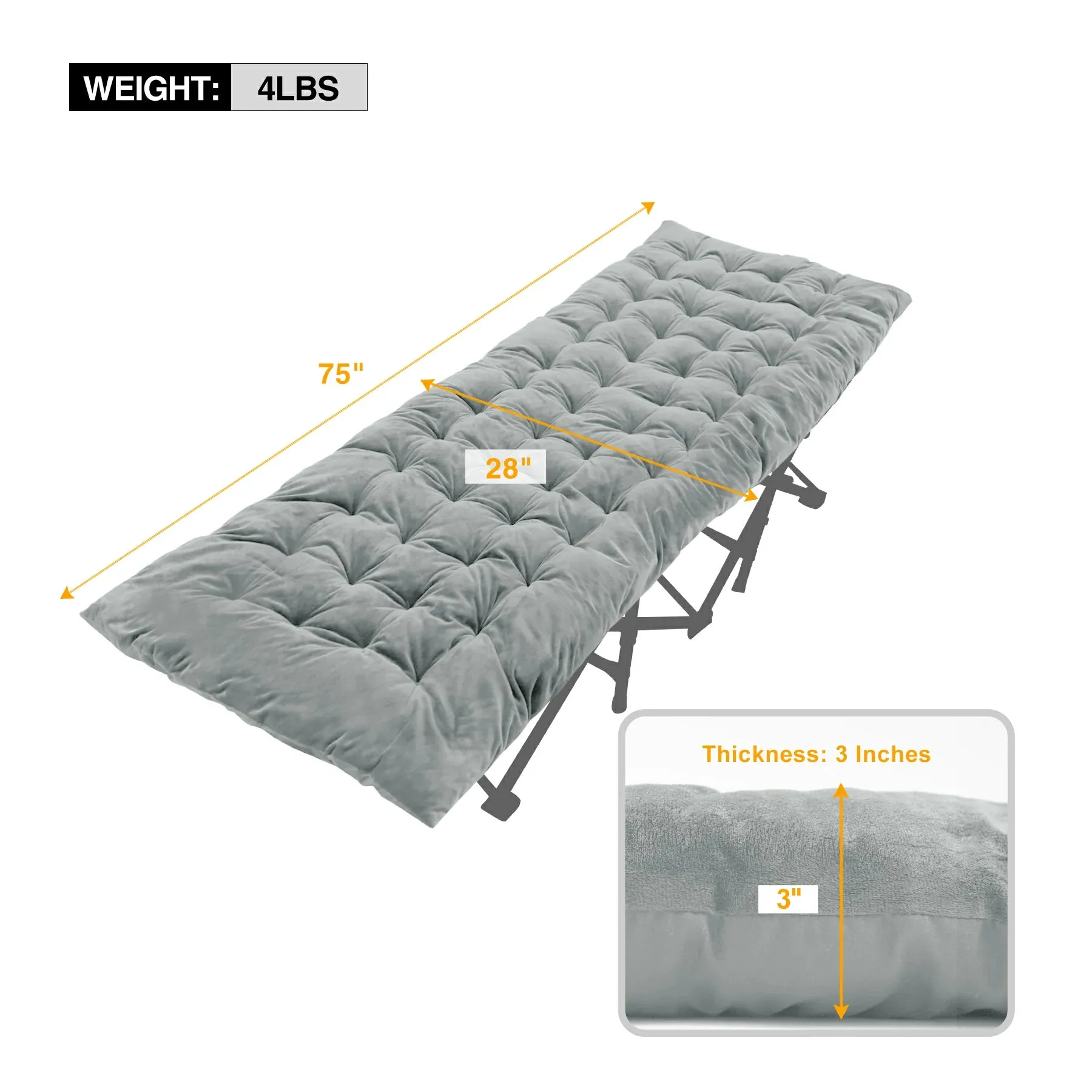 Portable Folding Sleeping Cot Mattress Pads for Camping,Gray Blue Black Brown